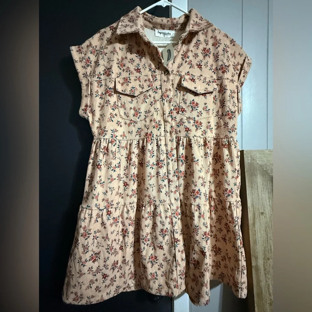 Impressions corduroy floral dress - Picture 1 of 4